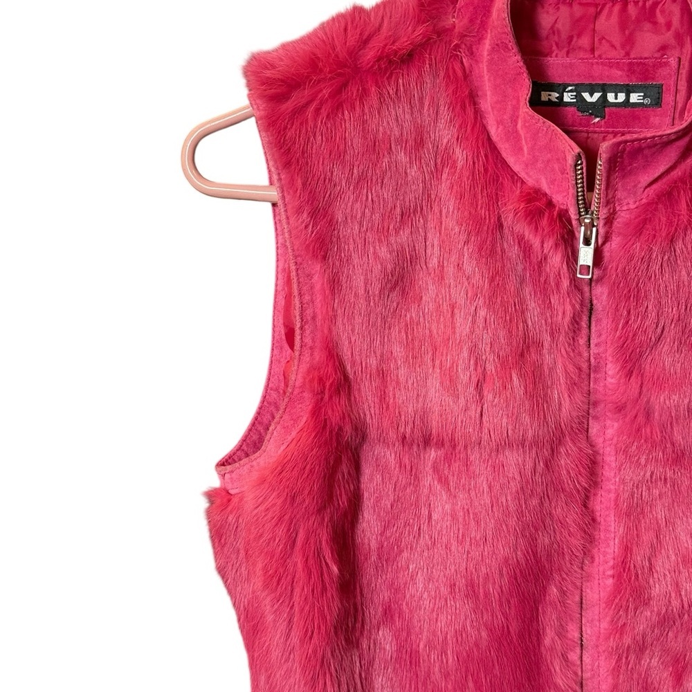 Revue Cropped Raspberry Pink Genuine Rabbit Fur Vest Sz Small - Picture 3 of 7